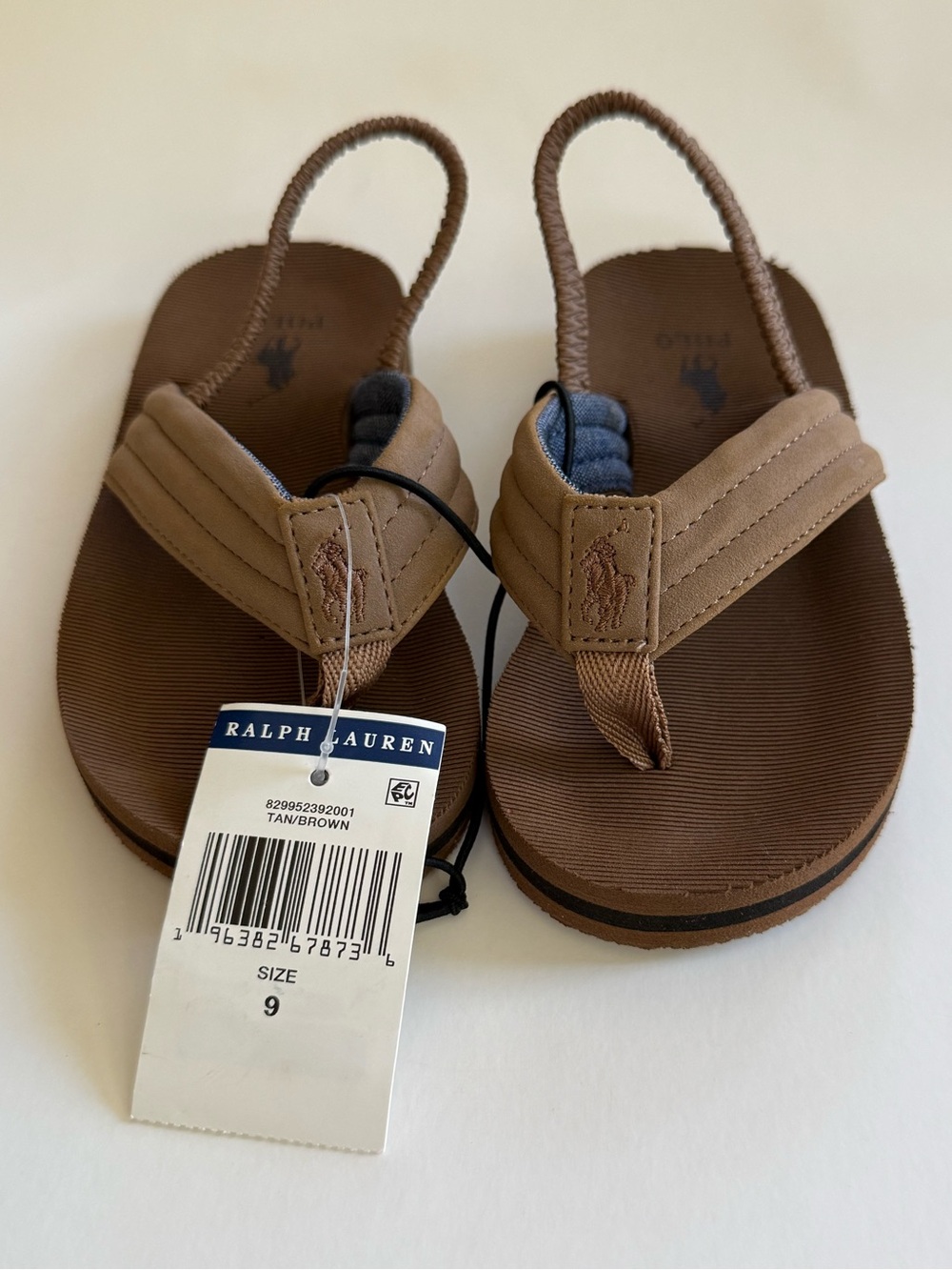 Ralph Lauren Kids Tan Brown Flip Flops Elastic Heel Strap Size 9 Toddler  NWT